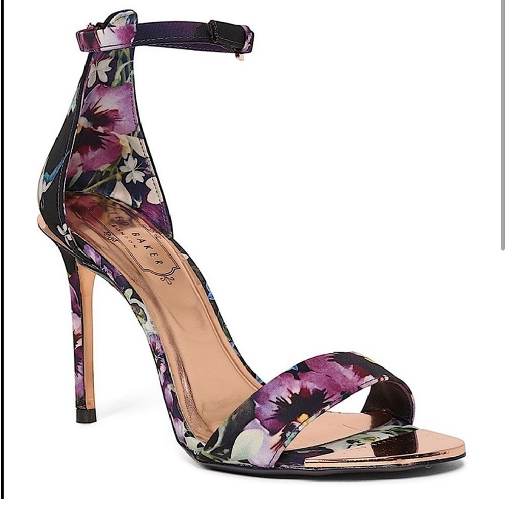 Ted Baker London Mylli Heel Sandal Black Floral Satin Print Size 39 (8.5) - Picture 2 of 13
